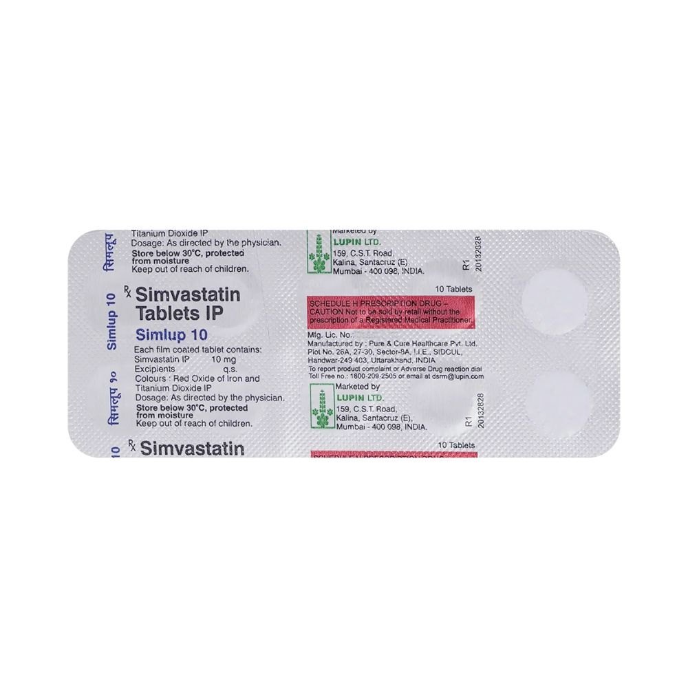 Simlup 10mg Tablet - Ingredients: Simvastatin (10mg)