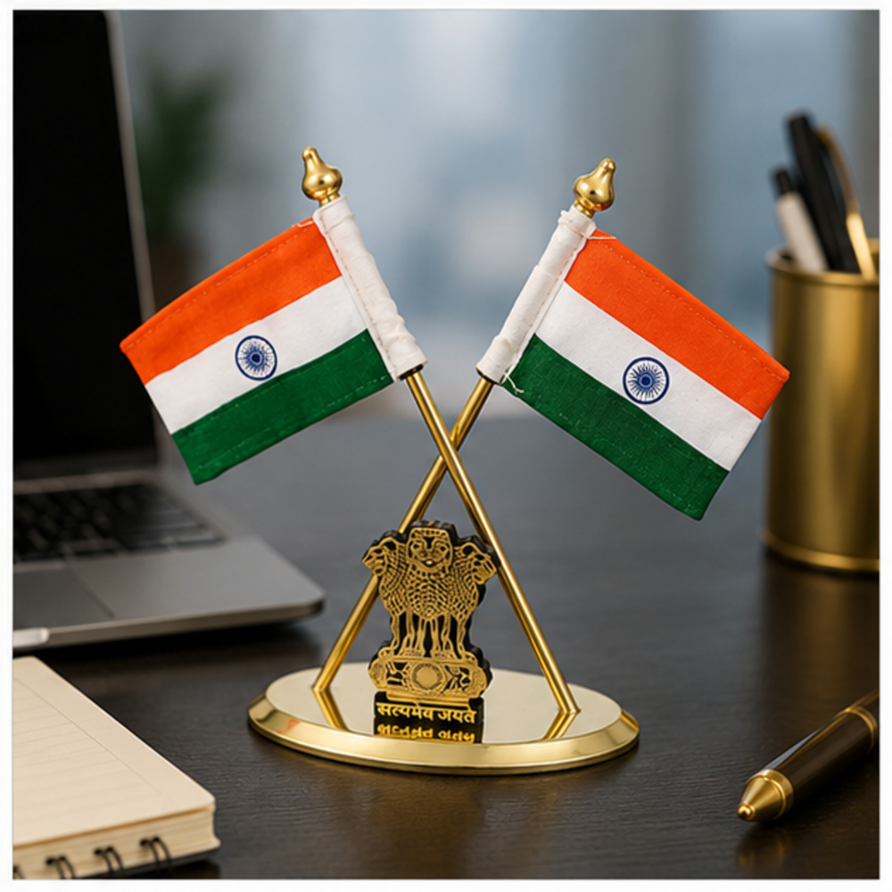 Ashoka Emblem Government Office Table Flag Stand