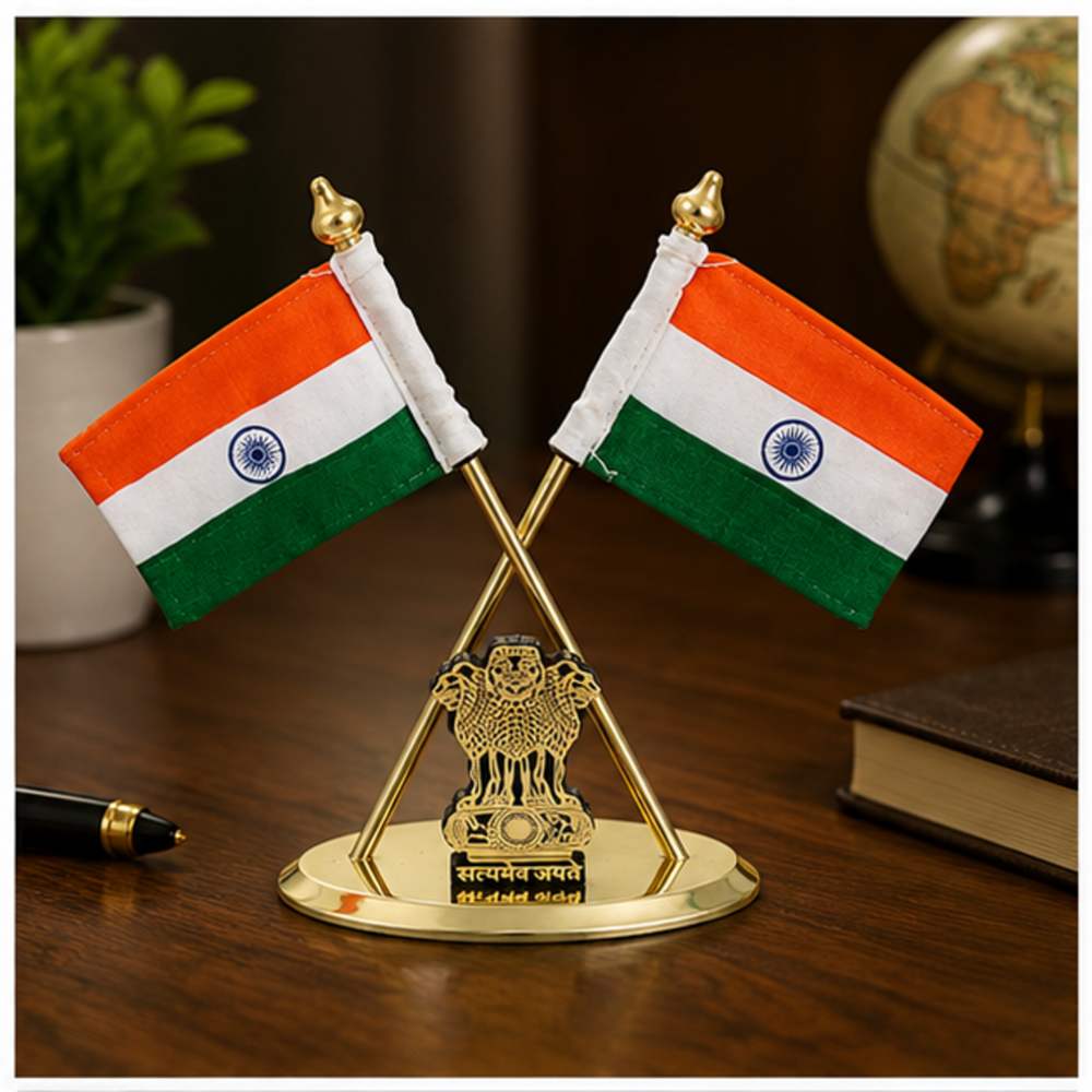 Ashoka Emblem Government Office Table Flag Stand