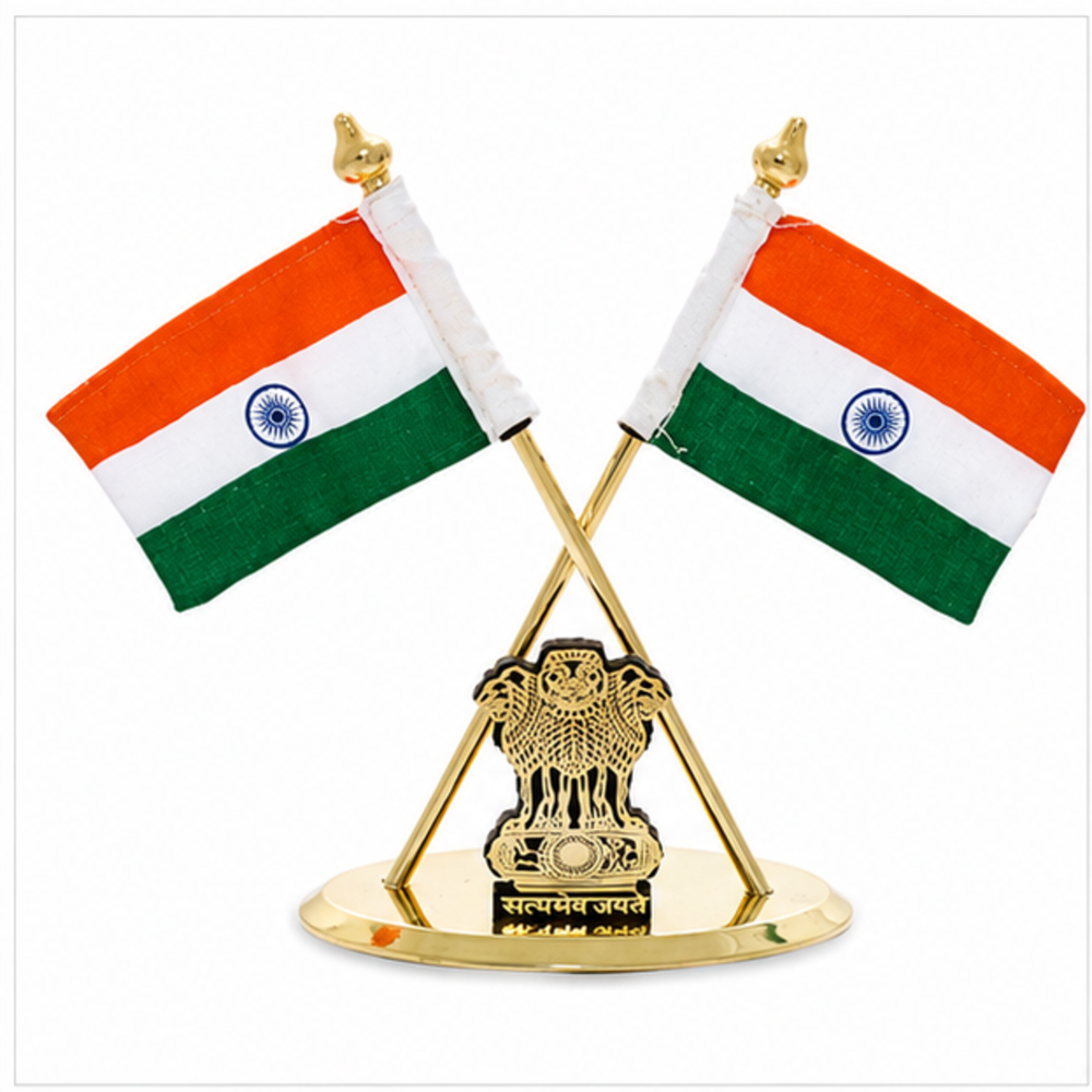 Ashoka Emblem Government Office Table Flag Stand