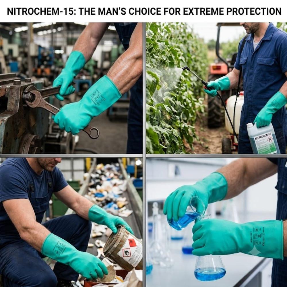 Nitrochem-15 Nitrile Hand Gloves - Color: Green