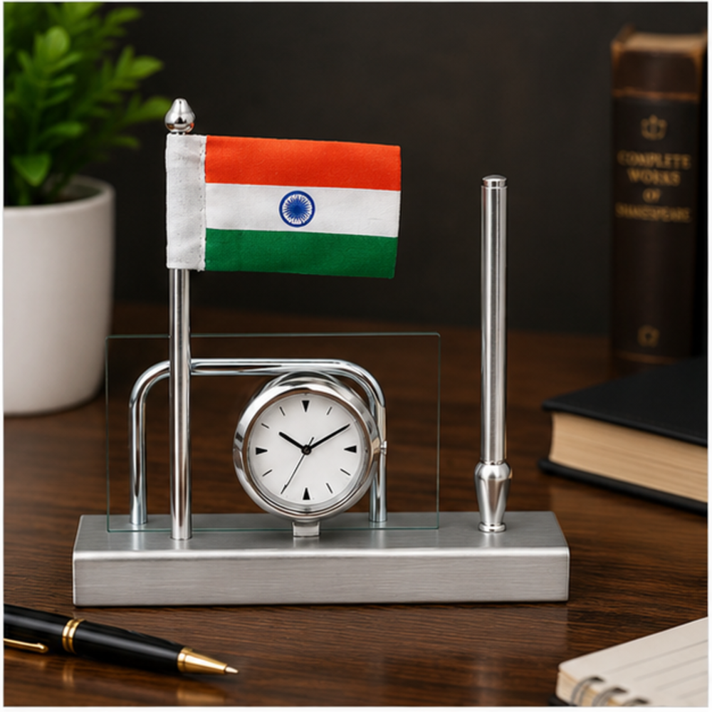 Executive Clock Pen Holder Table Flag Stand - Color: Customize