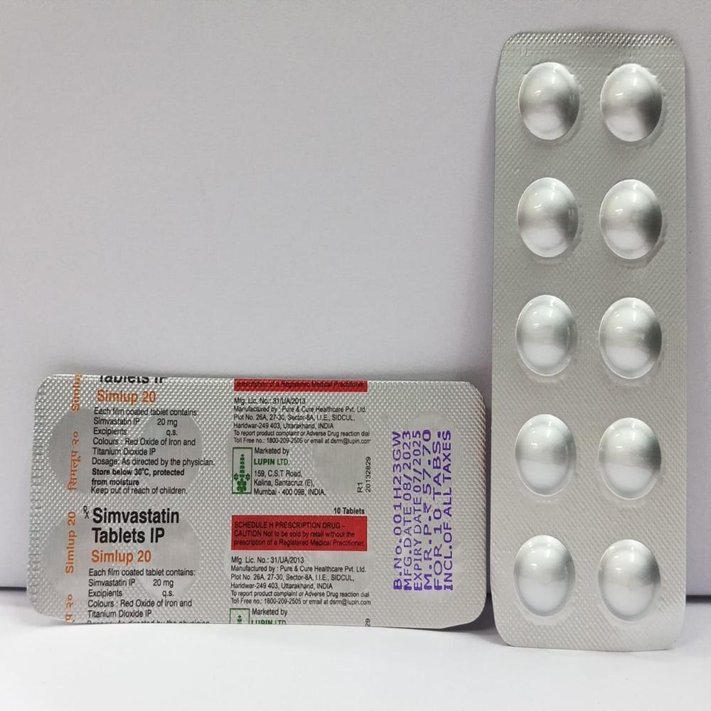 Simlup 20mg Tablet - Ingredients: Simvastatin (20mg)