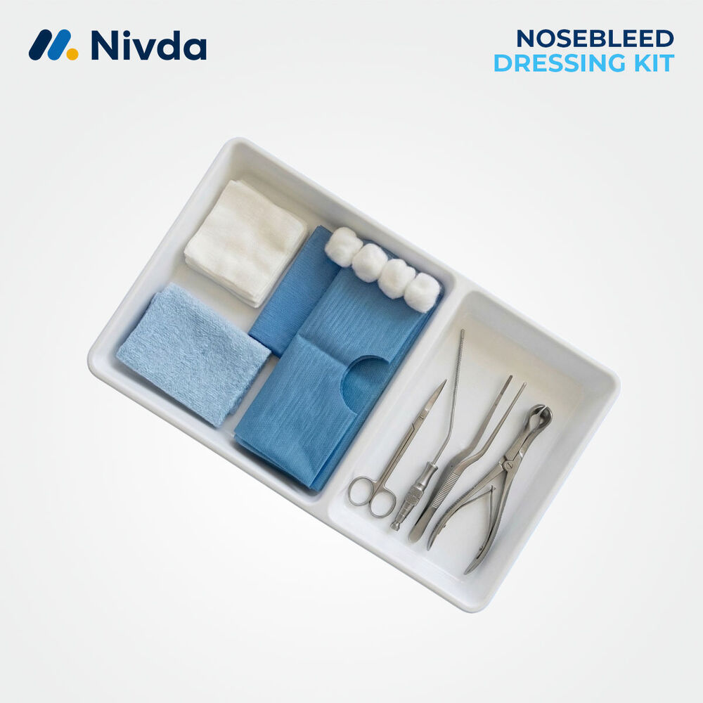 Disposable Nosebleed Dressing Pack - Cotton Blend, 22x15x3 Cm, White Blue Silver | Sterile, Ready-to-use, Disposable, Includes Surgical Instruments