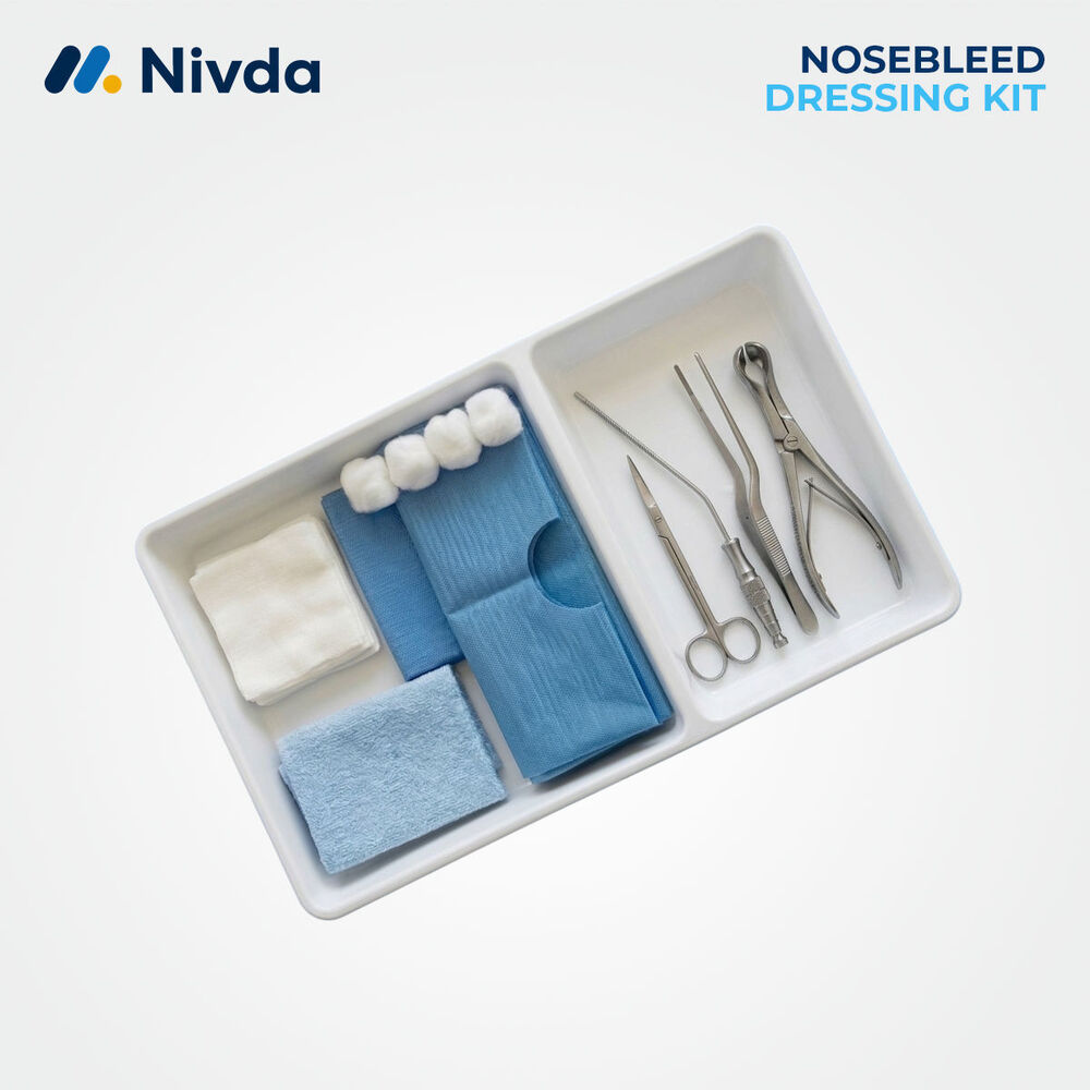 Disposable Nosebleed Dressing Pack - Cotton Blend, 22x15x3 Cm, White Blue Silver | Sterile, Ready-to-use, Disposable, Includes Surgical Instruments