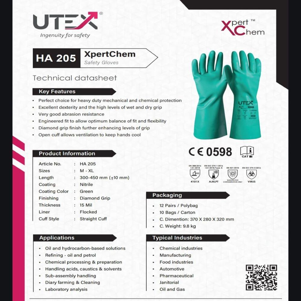 Utex Ha205 Nitrile Rubber Hand Gloves - Color: Green