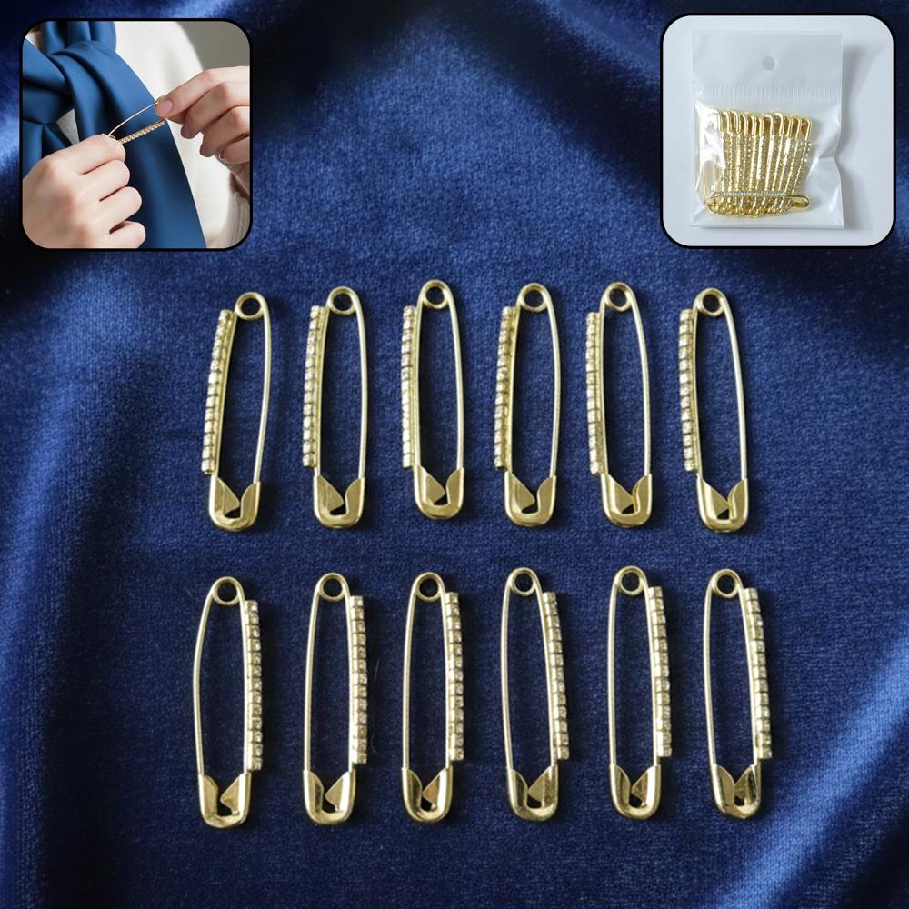Decorative Golden Safety Pin Brooch Set (12 Pc Set) - Application: As Per Product Requirement