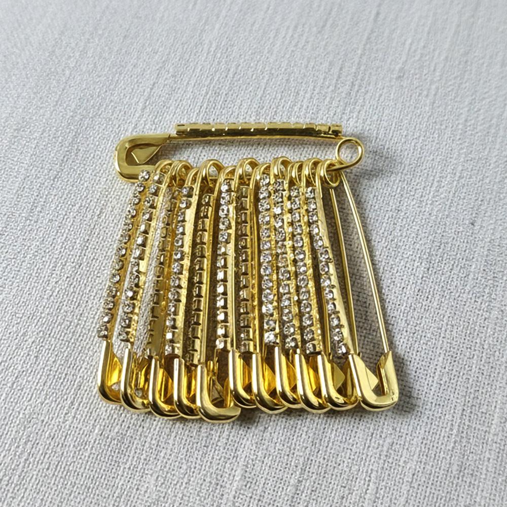 Decorative Golden Safety Pin Brooch Set (12 Pc Set)
