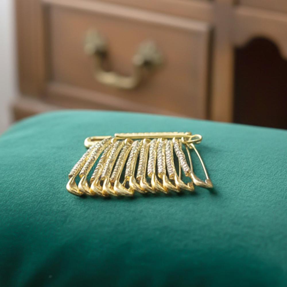 Decorative Golden Safety Pin Brooch Set (12 Pc Set)
