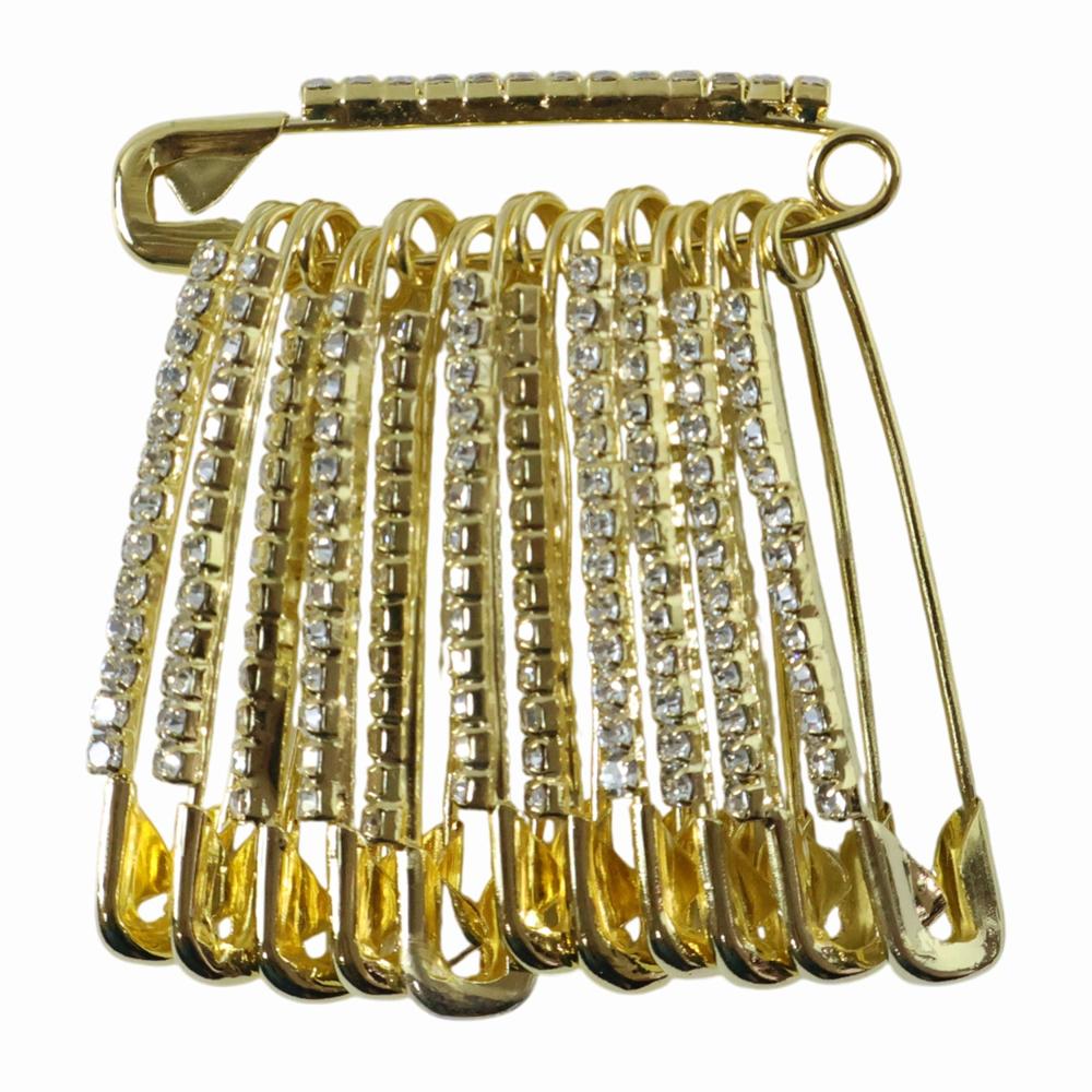 Decorative Golden Safety Pin Brooch Set (12 Pc Set)