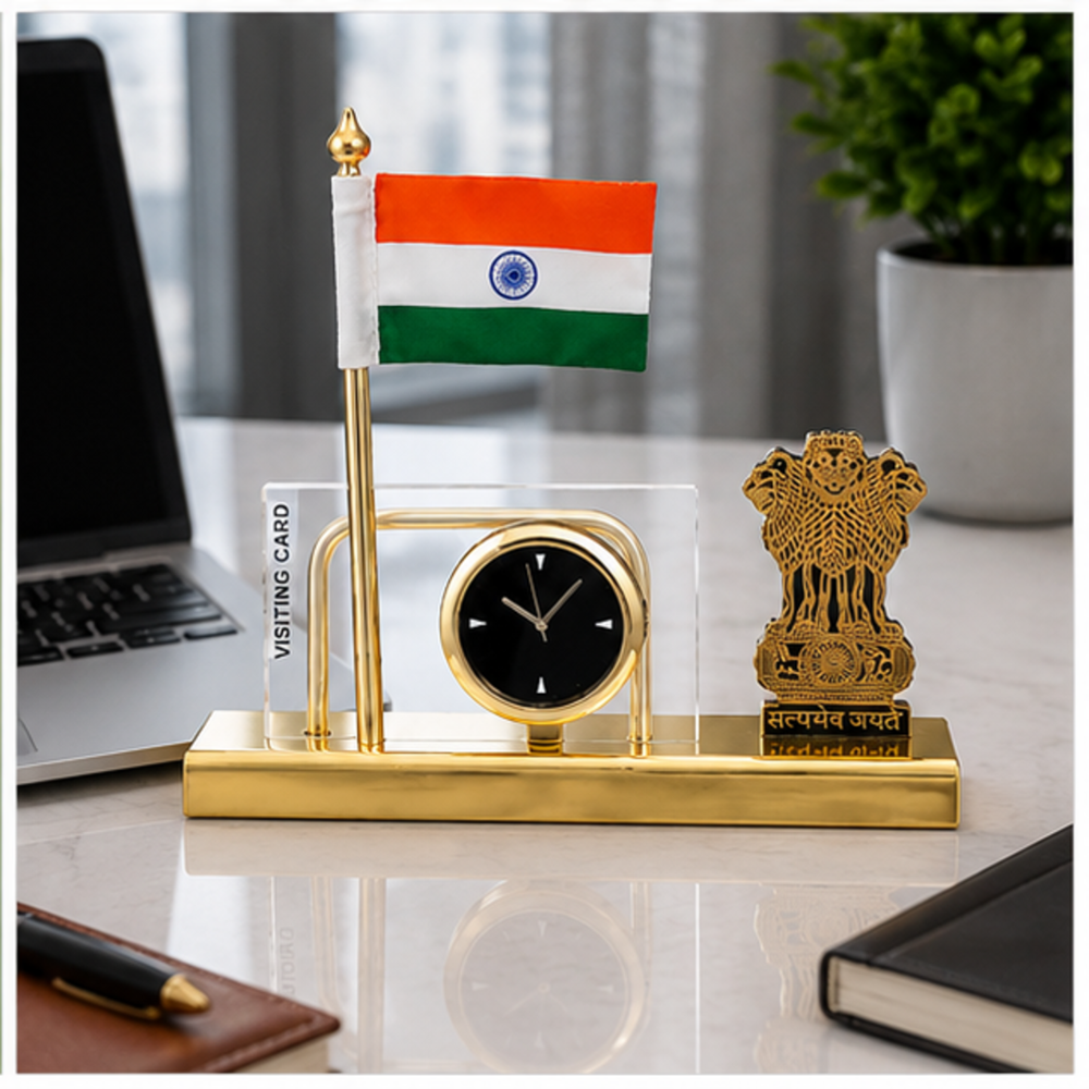 Ashoka Pillar Clock Table Flag Stand