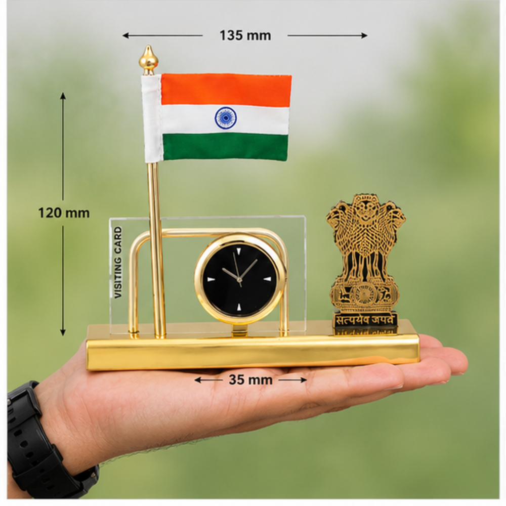 Ashoka Pillar Clock Table Flag Stand - Color: Customize