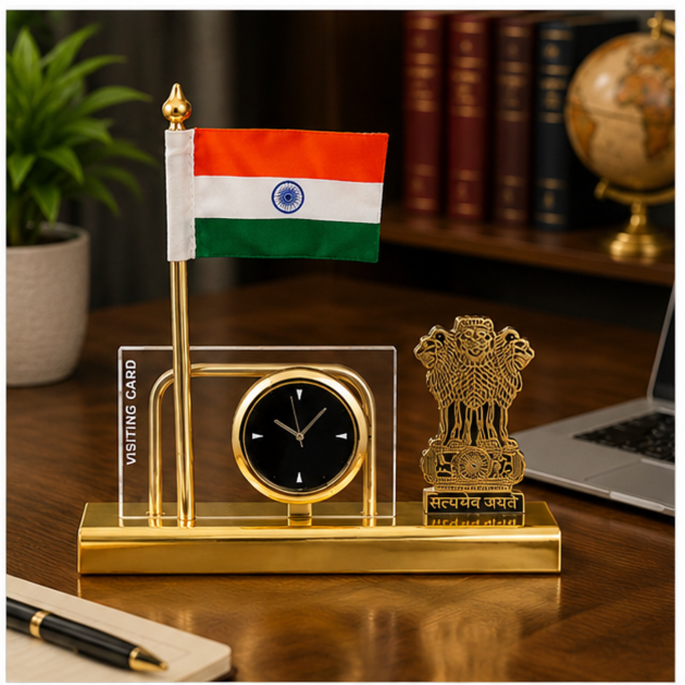 Ashoka Pillar Clock Table Flag Stand