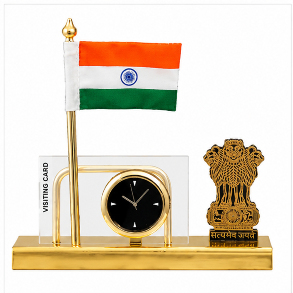 Ashoka Pillar Clock Table Flag Stand