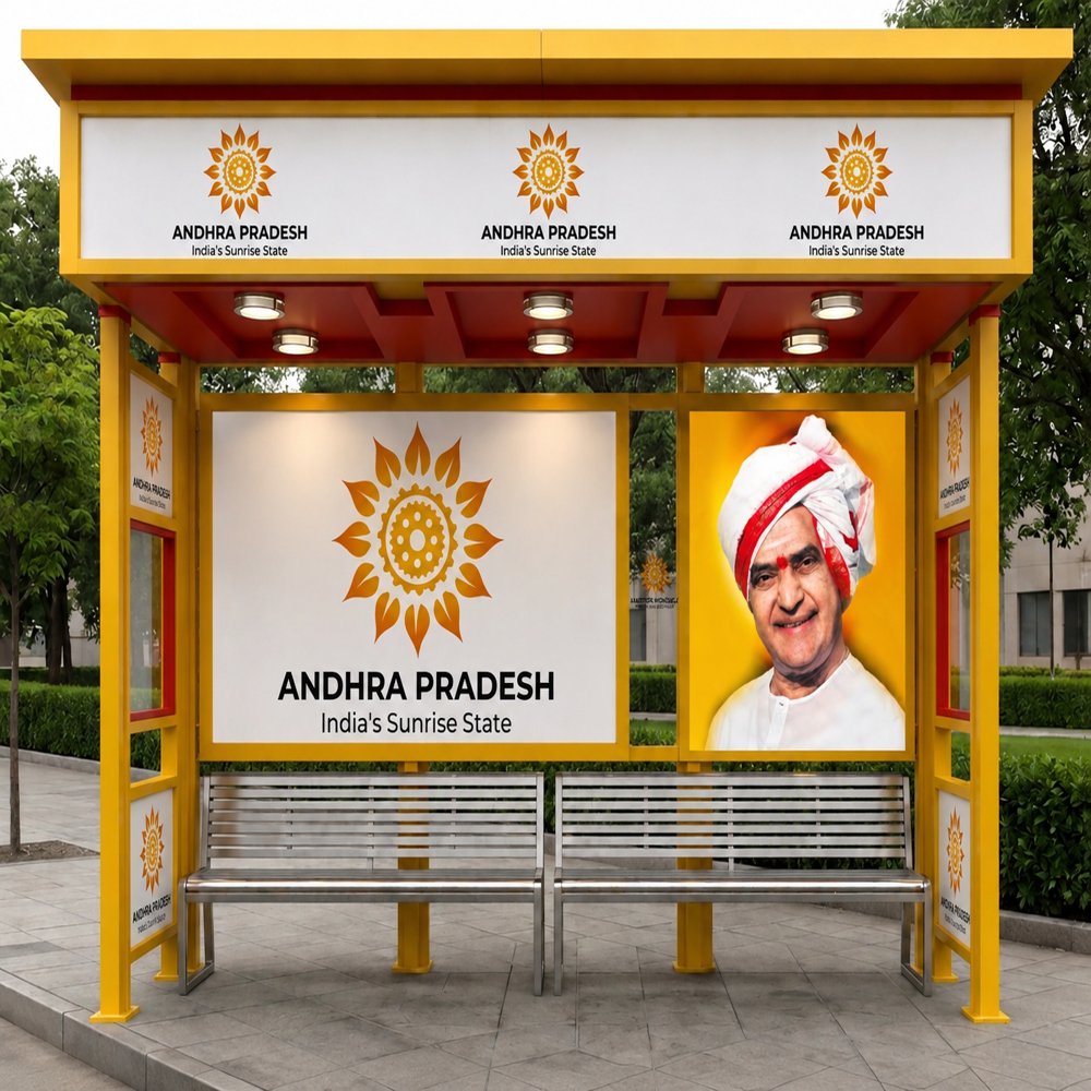 Modern Bus Stop Shelter - Powder Coated (Model 11) - Color: Yellow