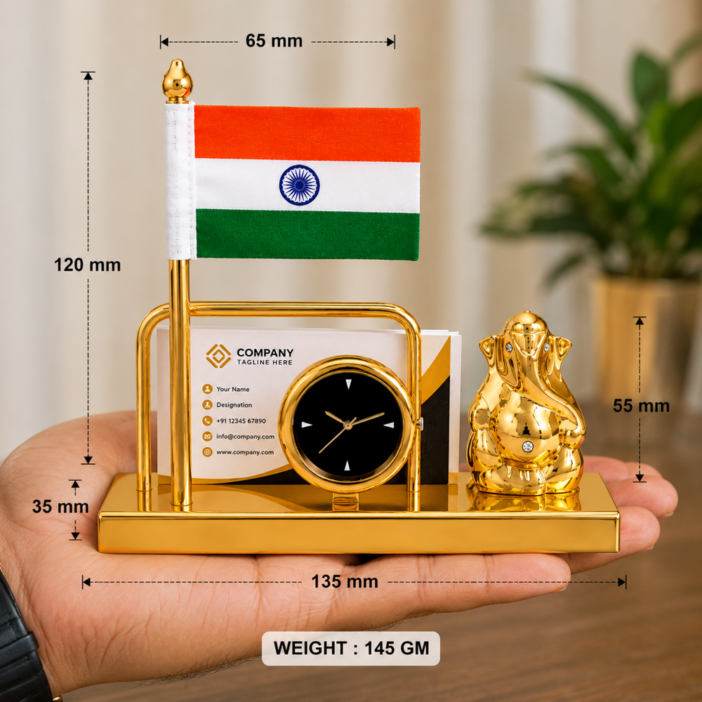 Ganesh Clock Table Flag Stand