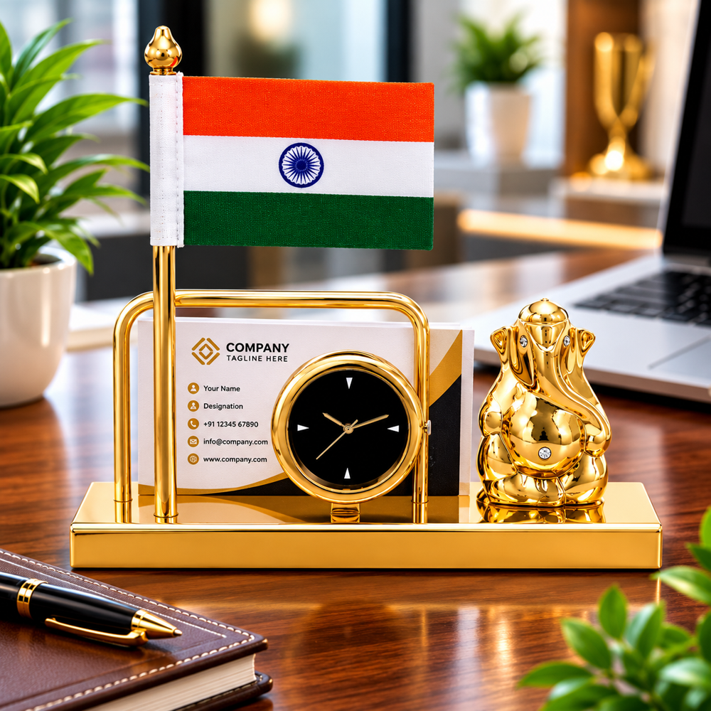 Ganesh Clock Table Flag Stand - Color: Customize