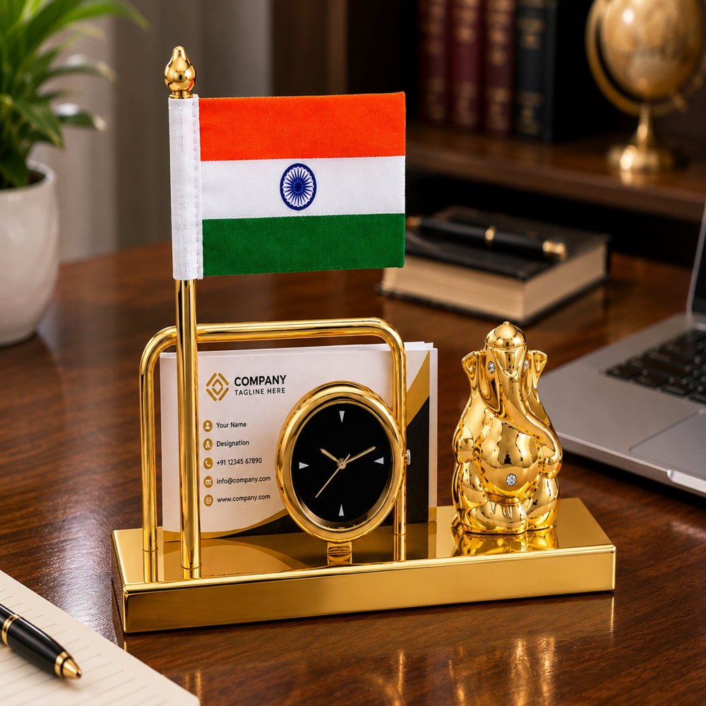 Ganesh Clock Table Flag Stand - Color: Customize