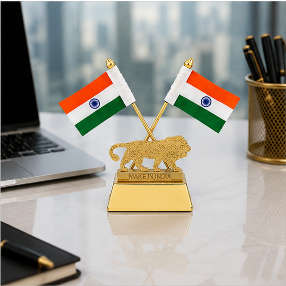 Make in India Lion Table Flag Stand