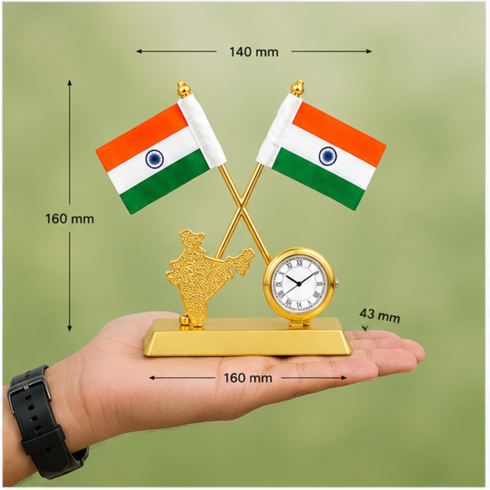 India Map Clock Table Flag Stand