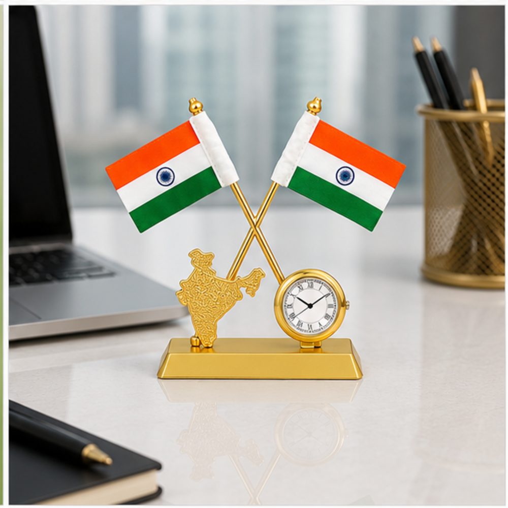 India Map Clock Table Flag Stand - Color: Customize