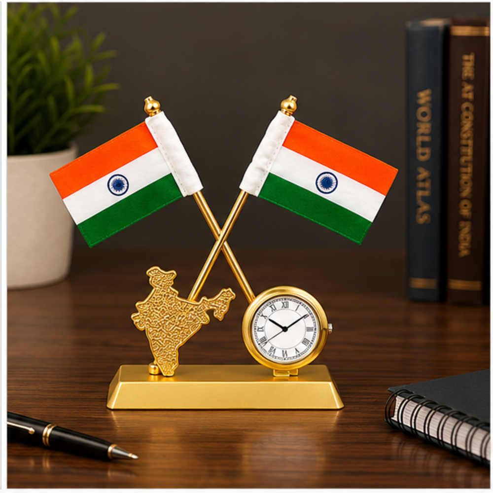 India Map Clock Table Flag Stand - Color: Customize