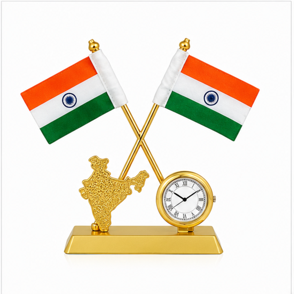 India Map Clock Table Flag Stand - Color: Customize