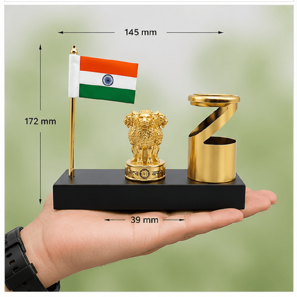 Ashoka Pillar Pen Holder Table Flag Stand