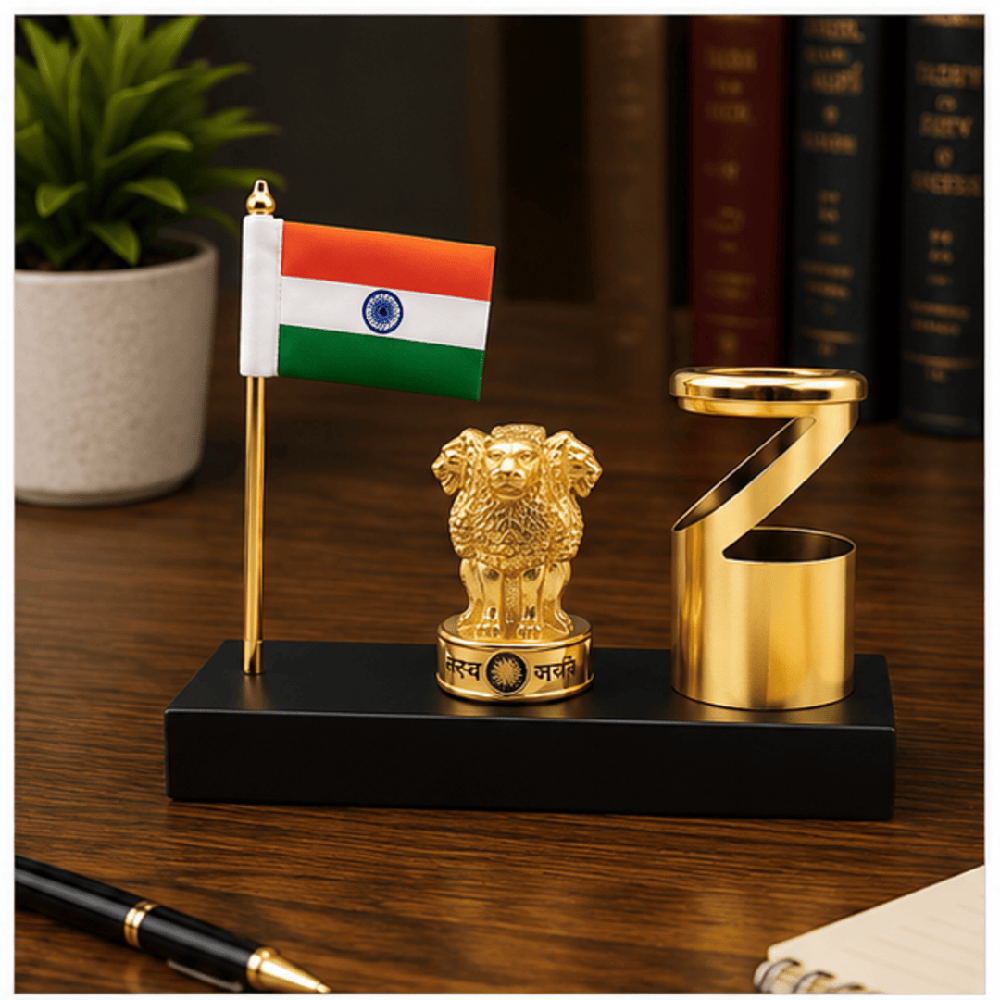 Ashoka Pillar Pen Holder Table Flag Stand