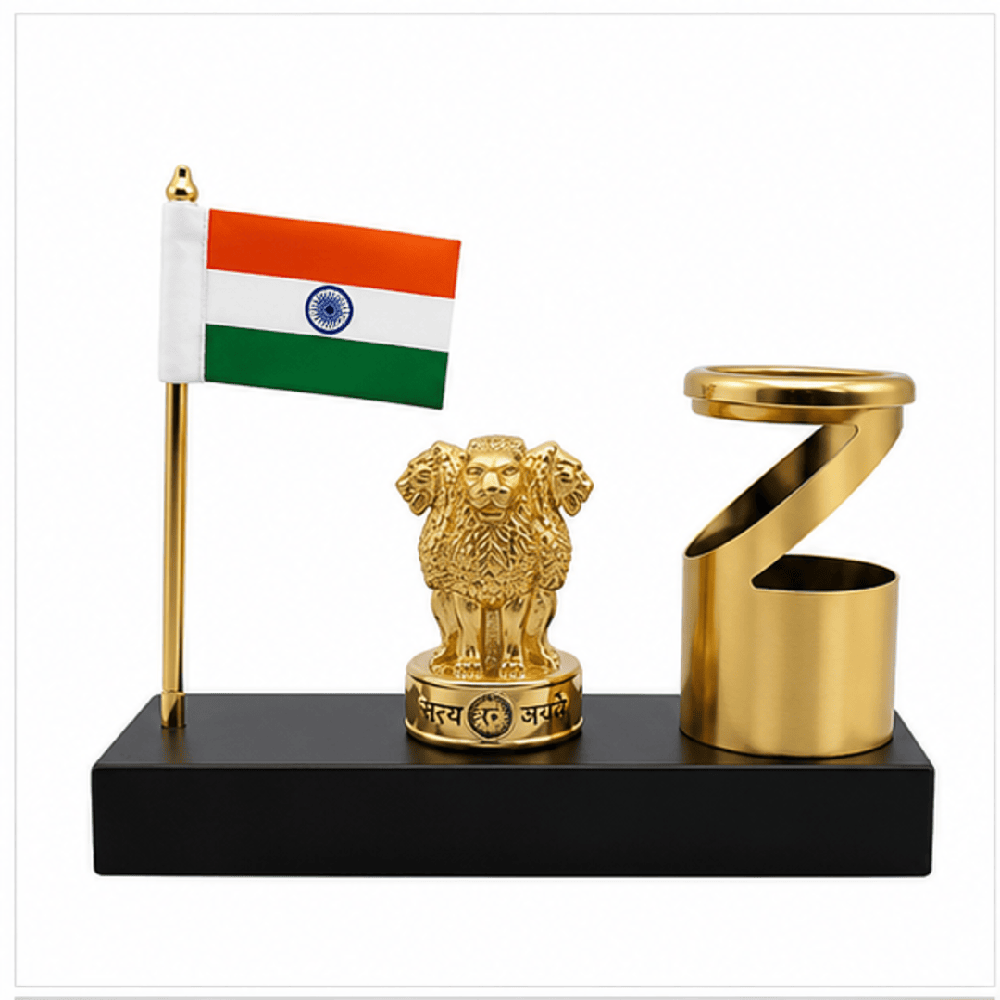 Ashoka Pillar Pen Holder Table Flag Stand
