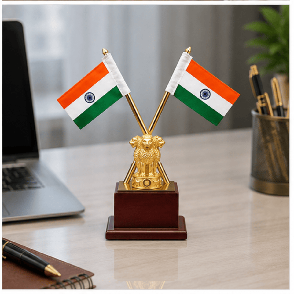 Lion Emblem Premium Table Flag Stand