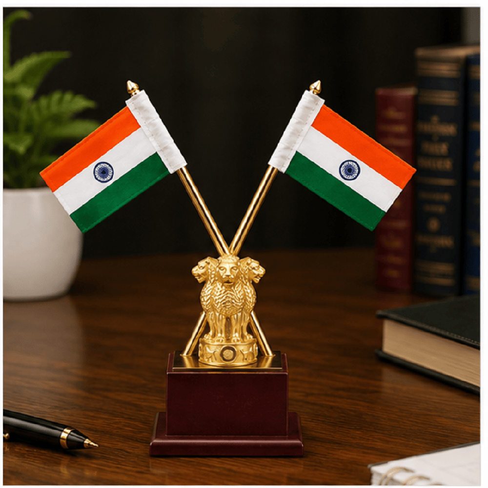 Lion Emblem Premium Table Flag Stand