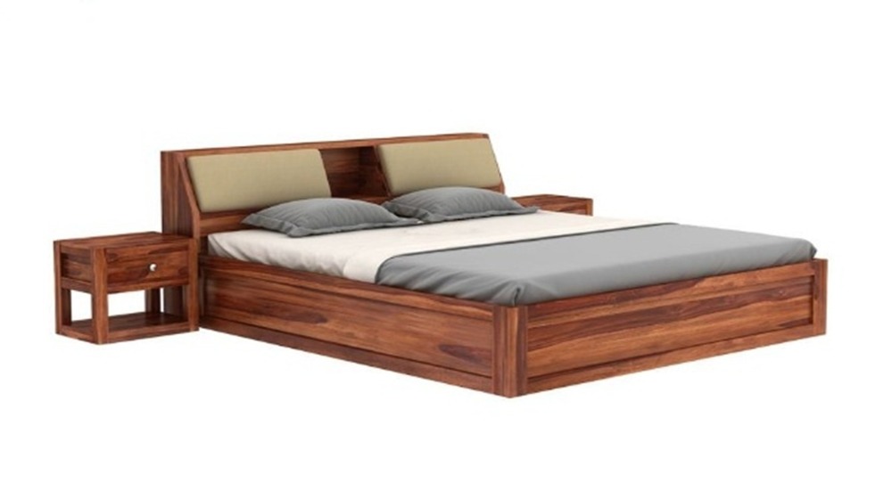Sheesham Wood King Size Storage Bed With Bedside Table