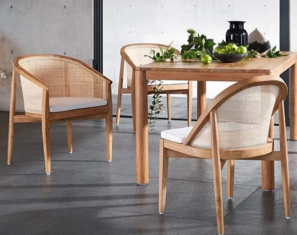 4 Seater Dining Table and Cane Chair Set