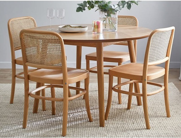 4 Seater Round Dining Table with Cane Chair Set