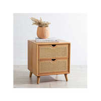 2 Drawer Cane Wooden Bed Side Table