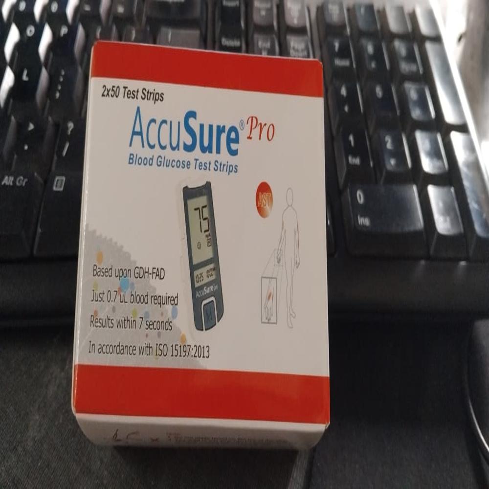Accusure Pro Glucometer Strips - Color: White With Printed Label