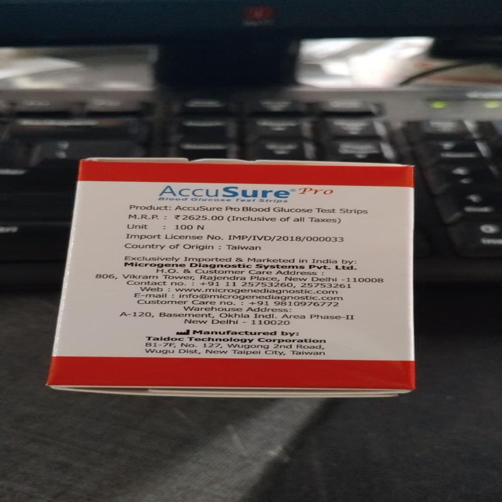Accusure Pro Glucometer Strips - Color: White With Printed Label