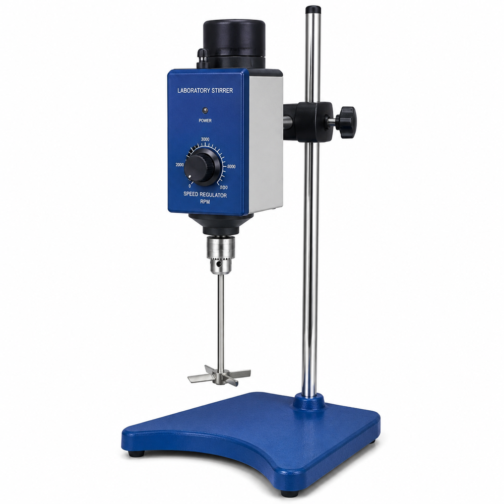 Laboratory Stirrer With Speed Regulator - Powder-coated Metal, Stainless Steel, 250x200x500mm | Variable Speed 100-3000 Rpm, Low Noise, Overload Protection