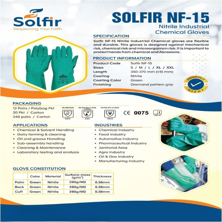 Solfir Nf-15 Nitrile Industrial Chemical Gloves - Color: Green
