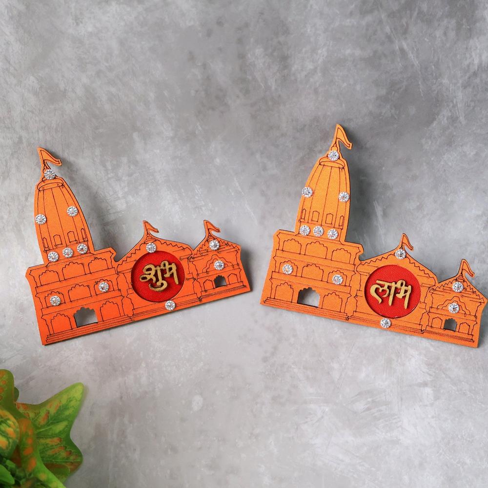 Shubh Labh Ram Temple / Mandir Design Decorative Wall Sticker (2 Pc) - Application: As Per Product Requirement