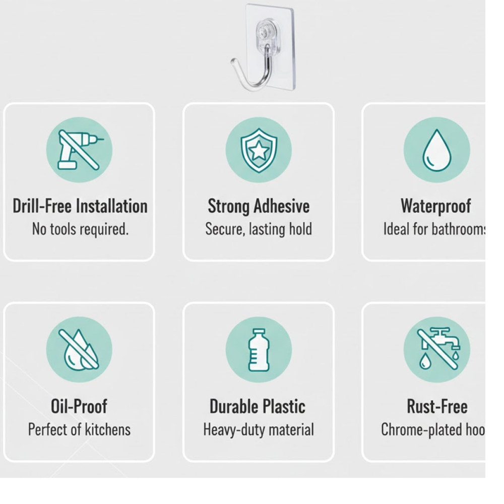 Large Plastic Self Adhesive Wall Hooks (2 Pc) - Application: As Per Product Requirement