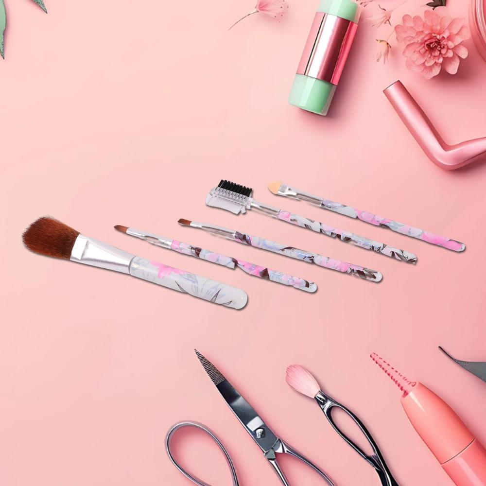 Floral Makeup Brush Set for Eyes, Lips, and Face (5 Pc)