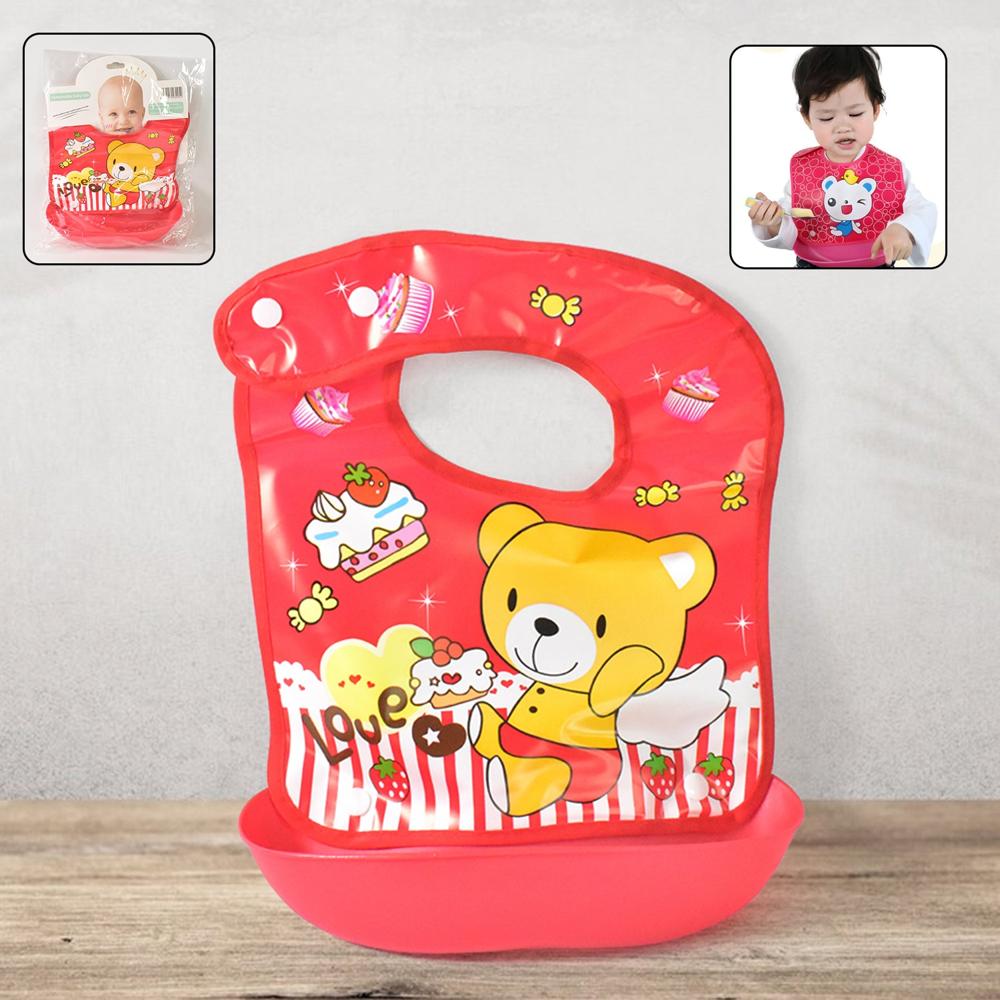 Multifunctional Waterproof Bpa Free Reusable Soft Fabric Plastic Baby Bib (1 Pc) - Color: Silicone