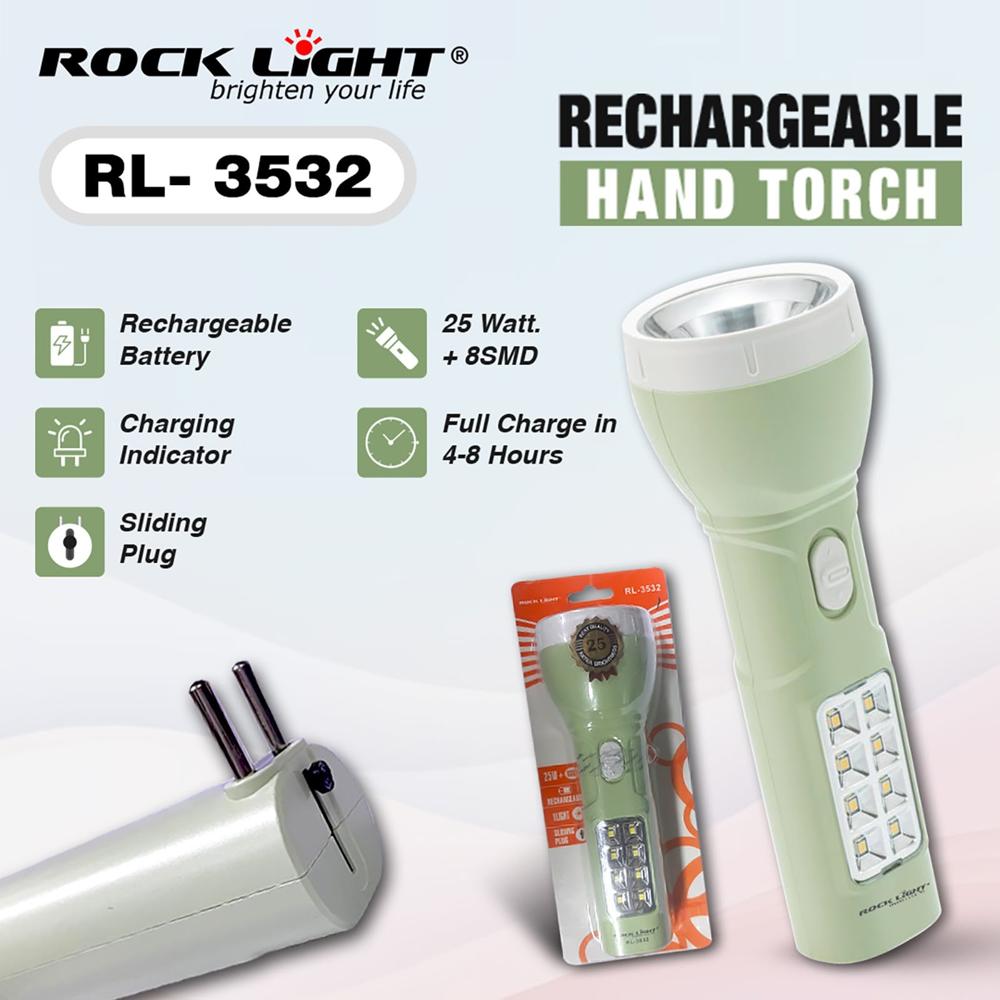 ROCK LIGHT RL-3532 RECHARGEABLE HAND TORCH
