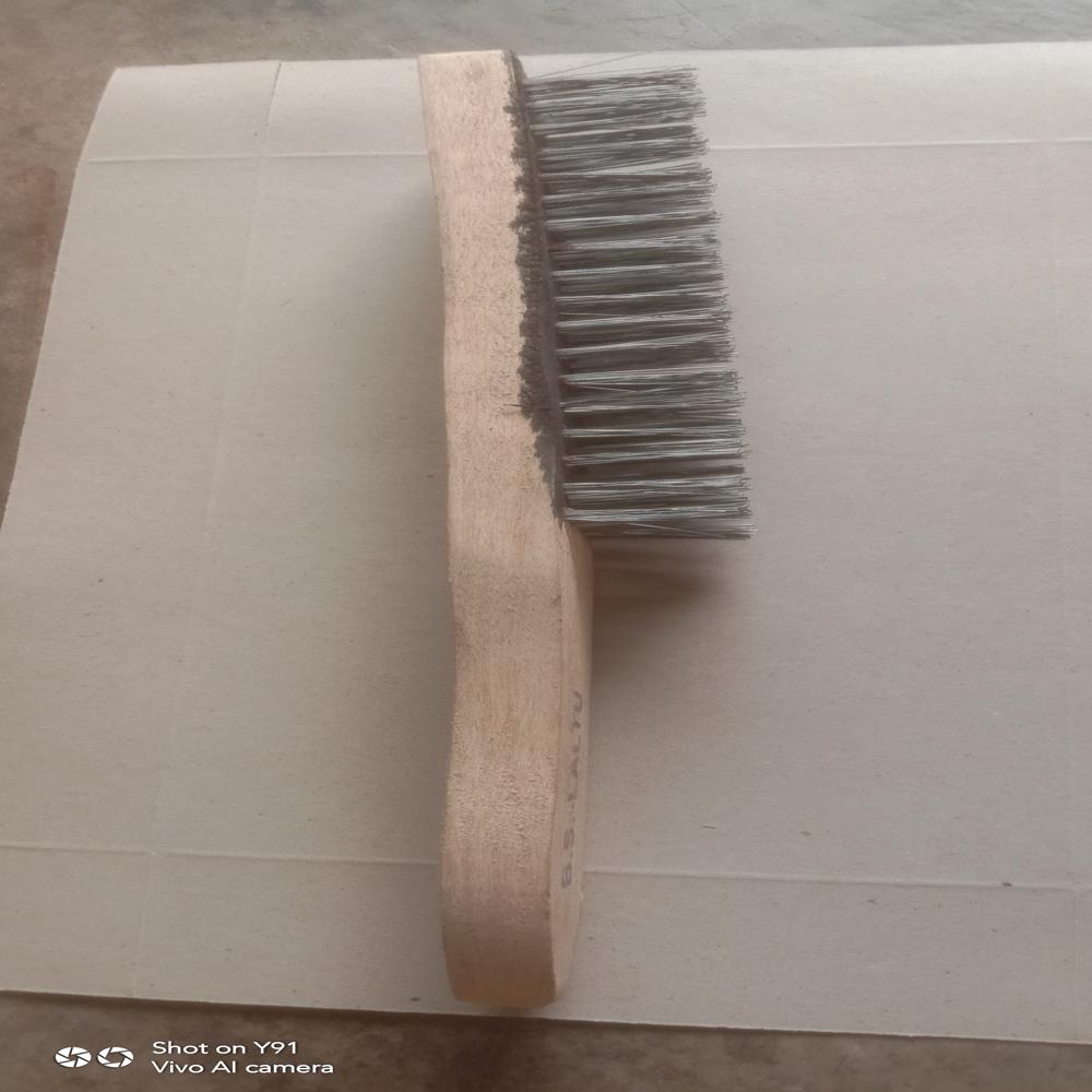 Wooden Handle Wire Brush - Bristle Color: Metallic Grey