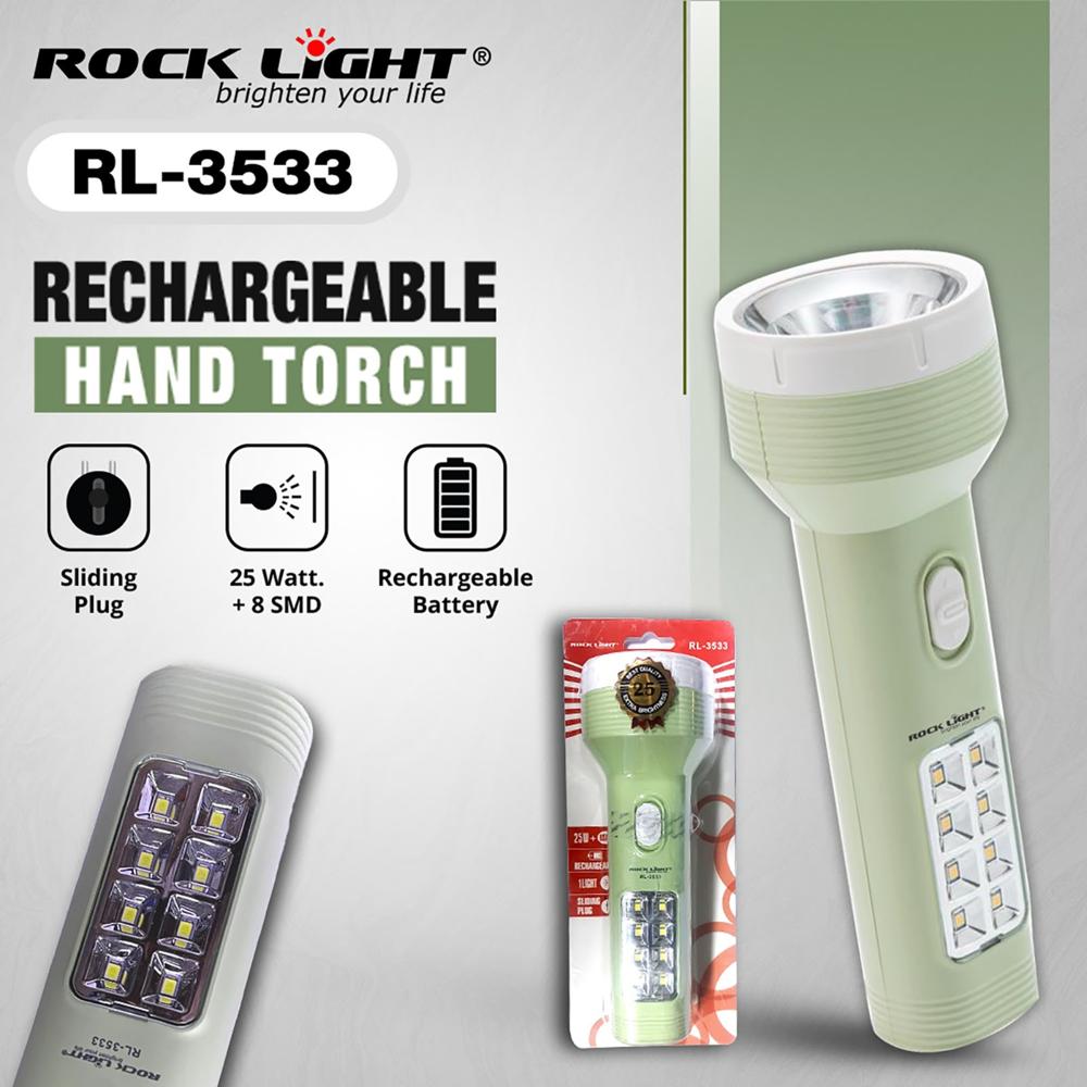 Rock Light Rl-3533 Rechargeable Hand Torch - Body Material: Plastic