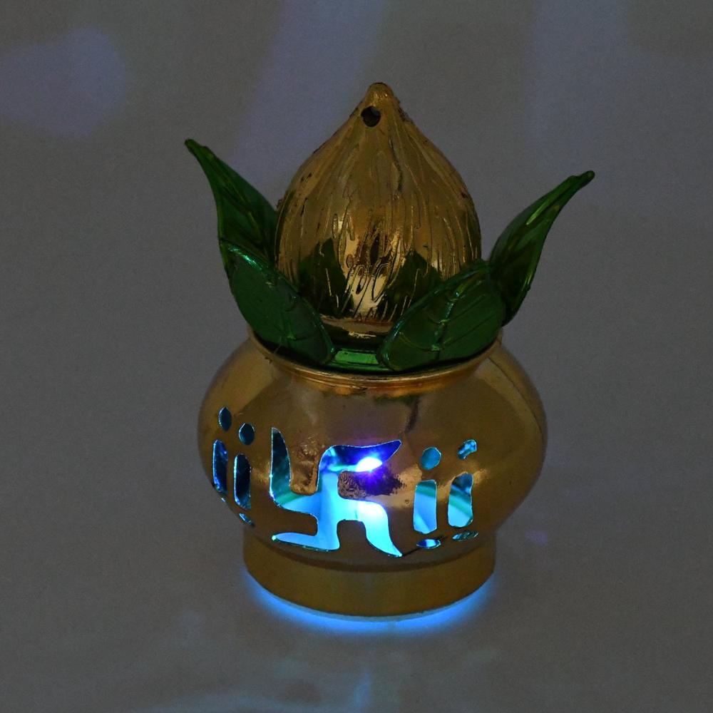 Gold Plated Eco-Friendly LED Kalash for Pooja Mandir, Ganesh (1 Pc / Multicolor LED)