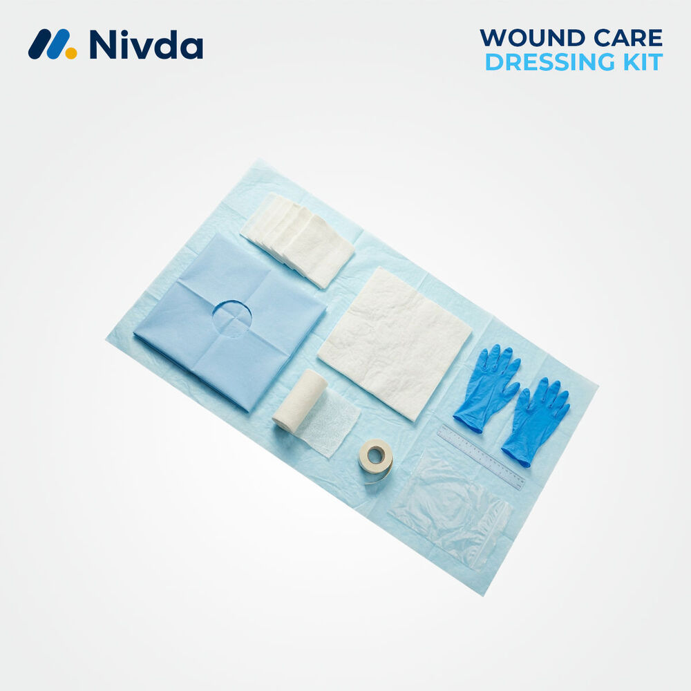 Wound Care Dressing Pack - Non-woven Fabric, 30x20x4 Cm, Blue White | Sterile, Disposable, Ready-to-use, Complete Dressing Kit