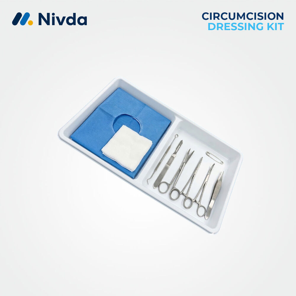 Circumcision Dressing Set - Medical Grade Stainless Steel, Standard Size, White And Blue | Pre-sterilized, Single-use, Disposable